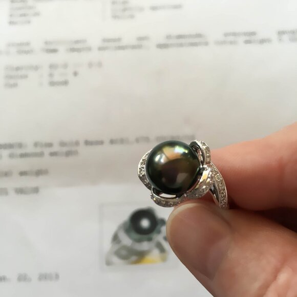 💎BRAND NEW 18K White Gold Tahitian Pearl & Diamond Ring - Never Worn!💎 - Picture 5 of 14